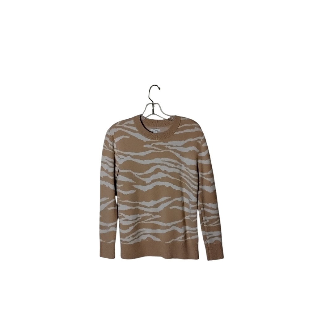 Daily Ritual Women's Tan White Zebra Print Long Sleeve Crewneck Sweater Size XS